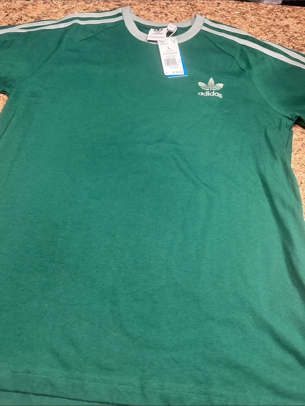 NWT adidas Collegiate Green Trefoil Stripe Crew Neck Tee Large